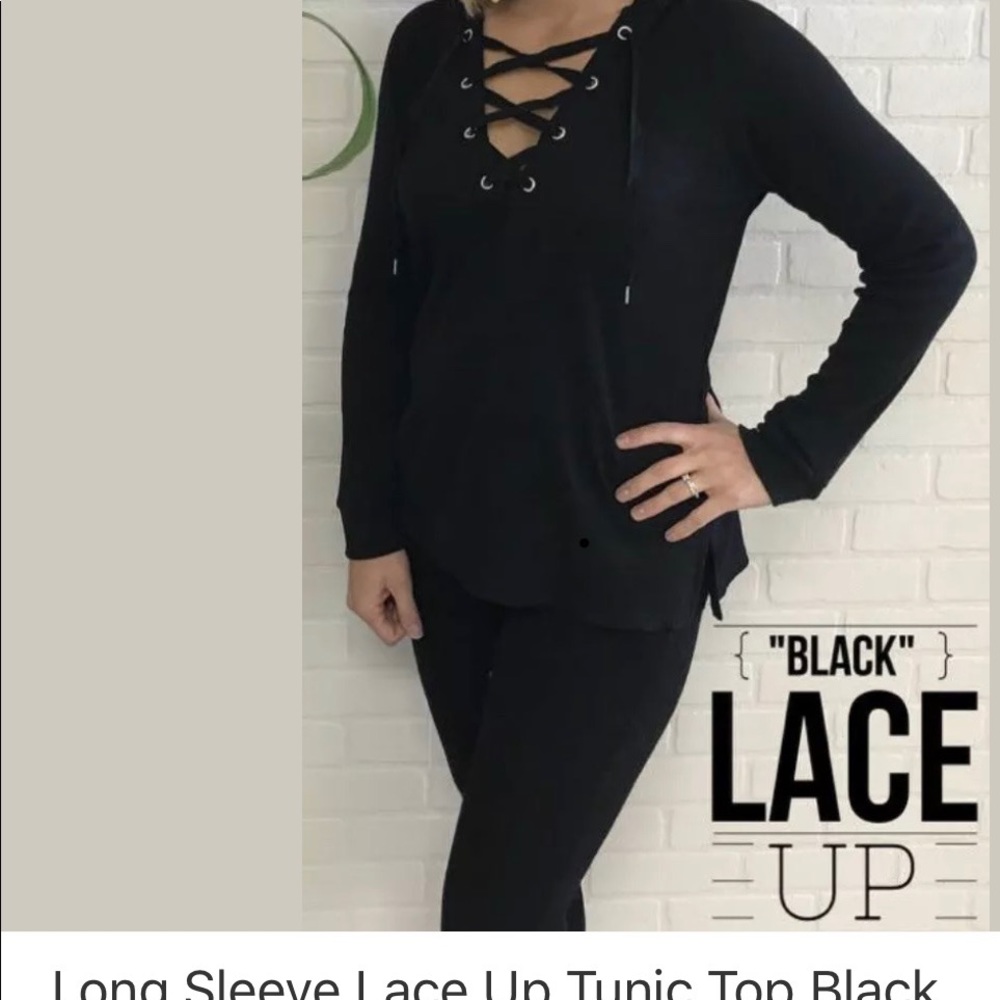 Black Lace Up Tunic Top